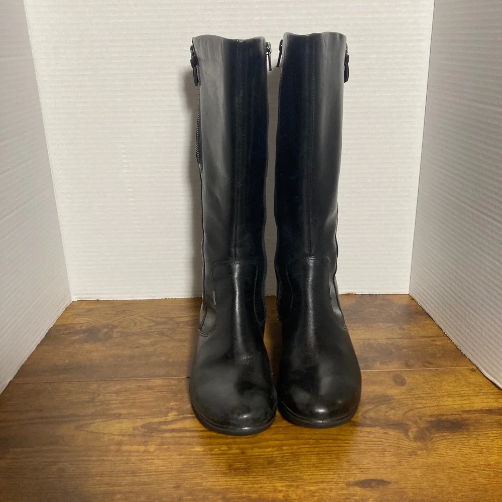 ECCO Gore-Tex Black Leather Tall Boots Women EU‎ 38 Side Zip Waterproof Comfort